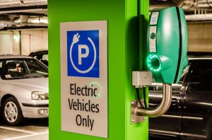 Electric Vehicle charging station in a parking garage