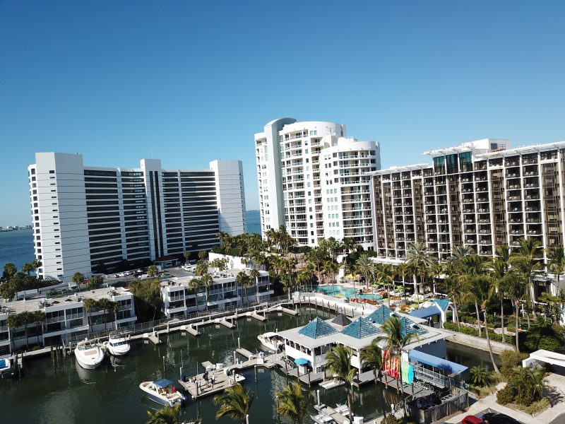 Aerial image of desirable Downtown Sarasota, by Sarasota Bay, one of Florida's many popular cities for CRE investors
